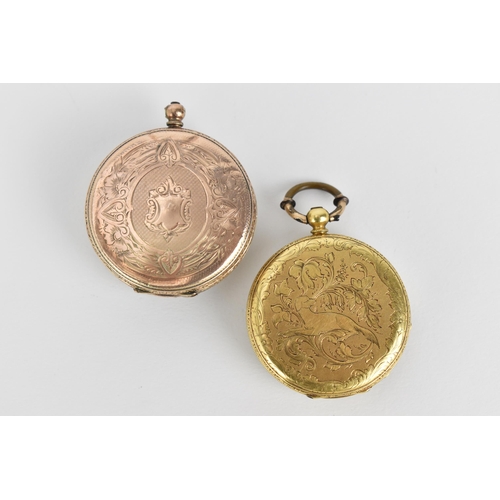 47 - A pair of late 19th/early 20th century key-wound open faced pocket watch to include an engine turned... 