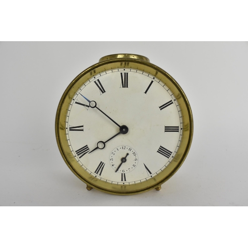 51A - A late 19th/early 20th century French drum clock having a white enamel dial with Roman numerals, Bre... 