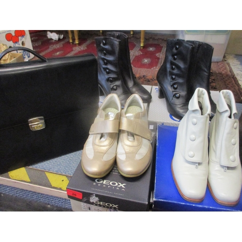 26 - A pair of ladies K&S cream leather ankle boots, UK size 5, as new, a pair of Geox Respira gold colou... 