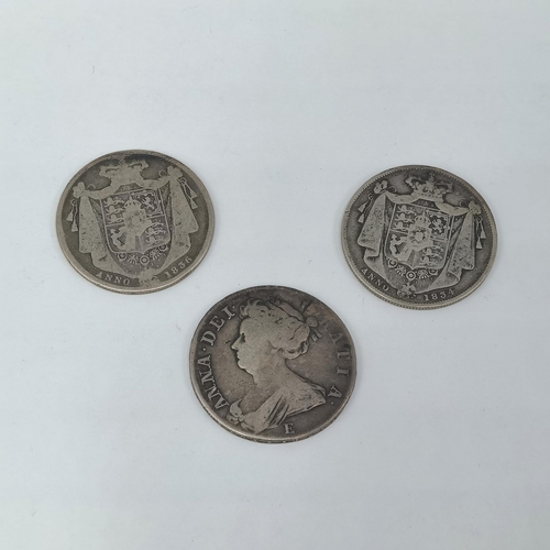 37 - A 1708 Queen Anne 'SEPTIMO' half crown together with William IV 1834 and 1836 half crown
Location: C... 