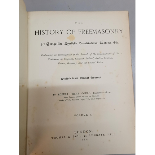 52 - The History of Freemasonry in three leather bound volumes by Robert Freke Gould dated 1886 
Location... 