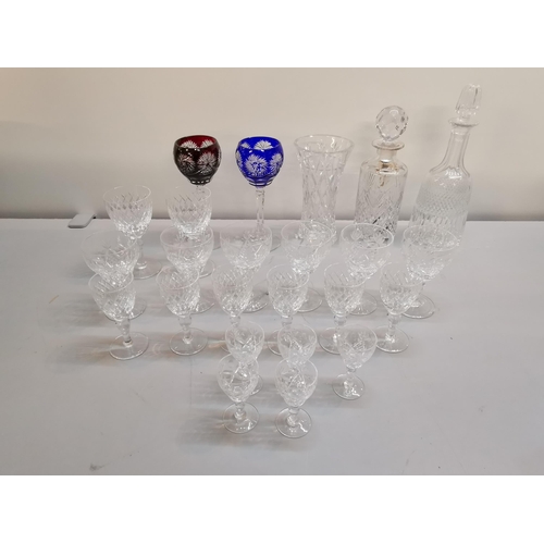 54 - Crystal to include a Royal Brierley decanter and glasses, and a Royal Doulton decanter etc 
Location... 
