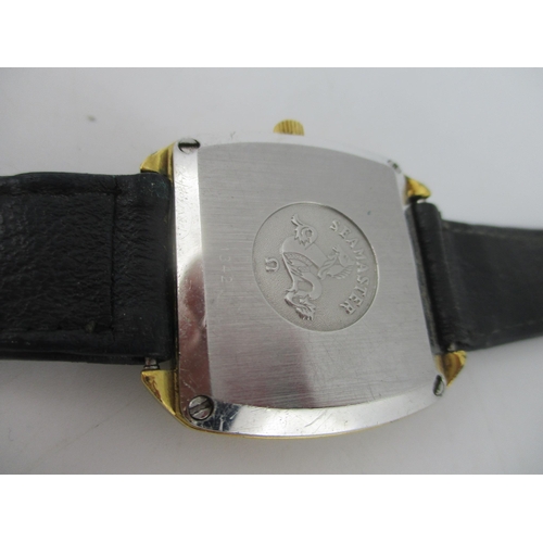 10 - A 1970's Omega gents gold coloured dial wristwatch with date aperture and black leather strap
Condit... 