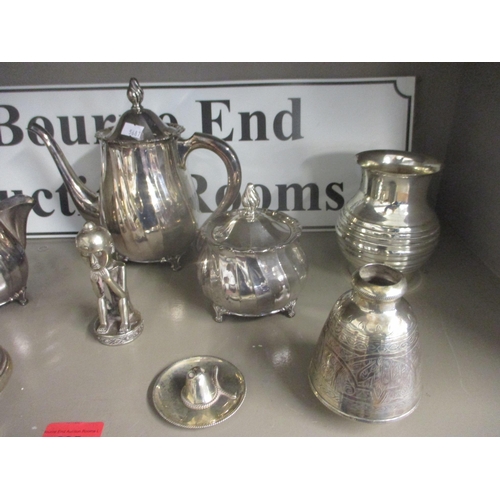 8 - A silver plated three-piece tea set, together with small items of silver and white metal 
Location: ... 