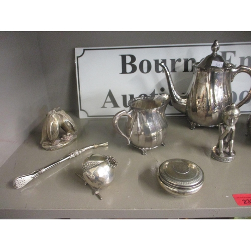 8 - A silver plated three-piece tea set, together with small items of silver and white metal 
Location: ... 