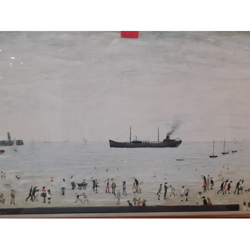 37 - Two prints comprising an unsigned Lowry coastal scene and a Robert Taylor HMS Kelly warship at sea
L... 