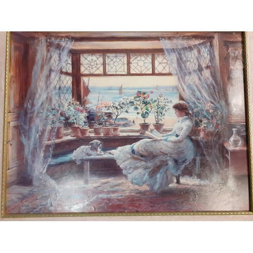 59 - Charles James Lewis - 'Reading by the Window Hastings', an overpainted print, 64 x 49cm in a modern ... 