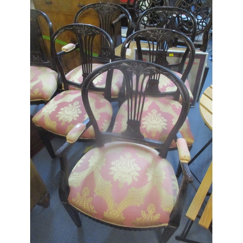 28 - A set of eight early 20th century mahogany Adams style dining chairs having pierced splat backs and ... 