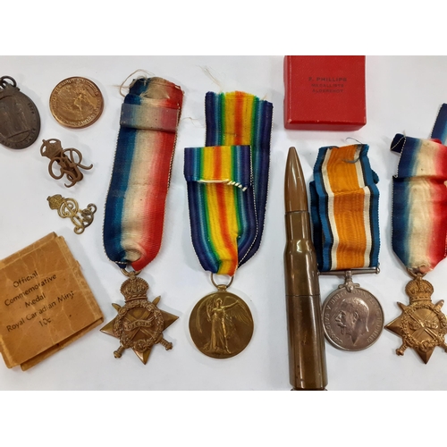 A mixed lot to include WWI Victory medal, a British War medal and a 1914-1915 star all engraved with M2-102582 PTE.T.Cooke A.S.C together with another 1914-1915 star engraved with 2473 CPL.A.J Stewart MIDD-XR, a 1939 Canadian royal visit commemorative 10 cents
Location: cab