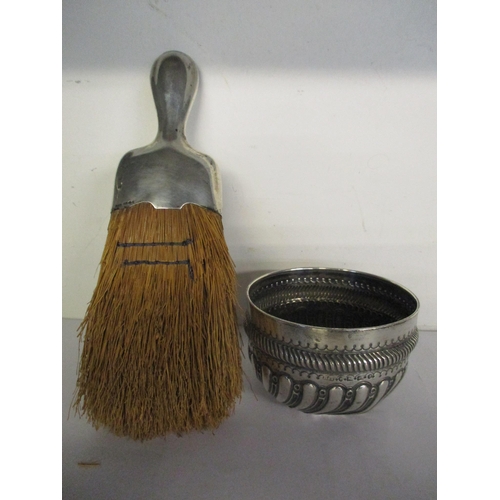 26 - A silver mounted crumb brush together with a silver bowl with repaisse decoration bowl, 88.1g
Locati... 