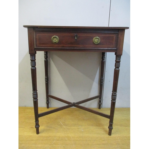 32 - A Regency inlaid mahogany occasional table with a drawer on slender legs, 72.5cm h x 58cm w
Location... 