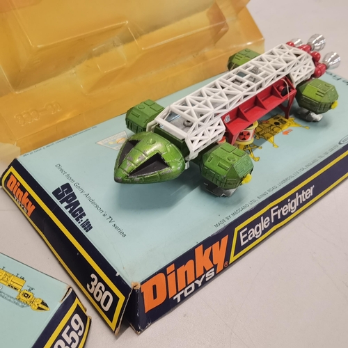 11 - Dinky Toys, boxed Space: 1999 #359 Eagle Transporter together with the #360 Space: 1999 Eagle Freigh... 