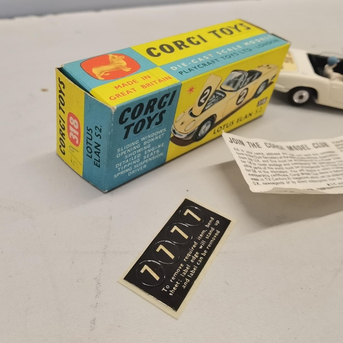 15 - A boxed Corgi toys 318 die-cast Lotus Elon S2
Condition: the box has slight wear to some edges and s... 