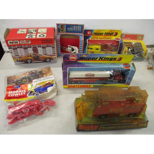 42 - Mixed boxed toys to include Ideal Evel Knievel, Postil Porsche Carrera, Dinky Merryweather 285, Supe... 