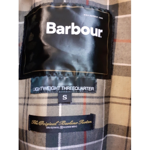 1 - Barbour-A gents lightweight three quarter coat in black with black corduroy collar, tartan lining, t... 