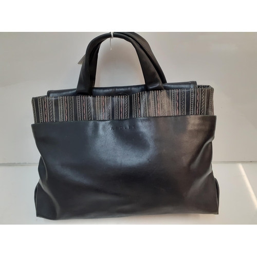 10 - Radley- A black leather handbag with outer compartments and pink interior, a zipped interior pocket ... 