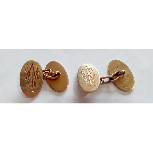 43 - A pair of 15ct gold engraved oval cufflinks, 8.47g
Location: CAB