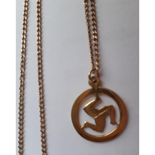 46 - A 9ct gold IOM circular pendant stamped 375 on a 9ct gold chain, 2.77g, together with mixed costume ... 