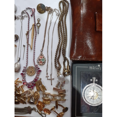 49 - Twentieth Century costume jewellery, cufflinks and watch chains to include 2 white metal cross penda... 