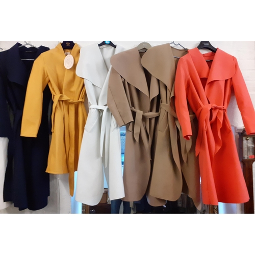 52 - A collection of modern Italian polyester mix lightweight ladies coats having waterfall necklines and... 
