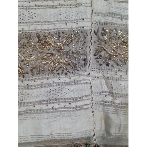 25 - An Art Deco cream silk panel (2 scarves sewn together) with geometric design of triangles, lines and... 