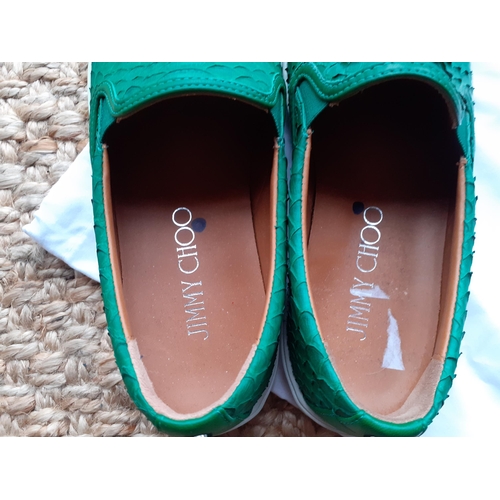 3 - Jimmy Choo-A pair of Unisex green snakeskin effect leather leisure shoes, never worn, European size ... 