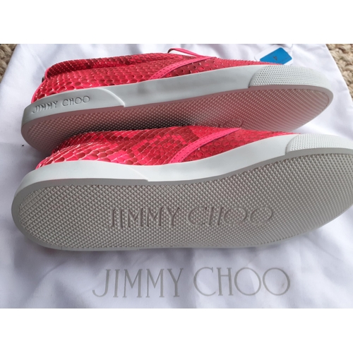 4 - Jimmy Choo-A pair of Unisex hot pink leisure shoes in a snakeskin effect, never worn, European size ... 