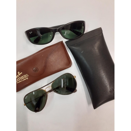 46 - Rayban- Two pairs of vintage sunglasses comprising one black plastic Model 9825B and one metal aviat... 