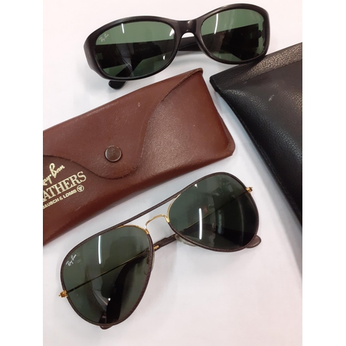 46 - Rayban- Two pairs of vintage sunglasses comprising one black plastic Model 9825B and one metal aviat... 