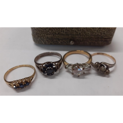 48 - A 9ct gold and 3 sapphire stone ring, UK ring size K, total weight 1.1g together with a 9ct ring hav... 