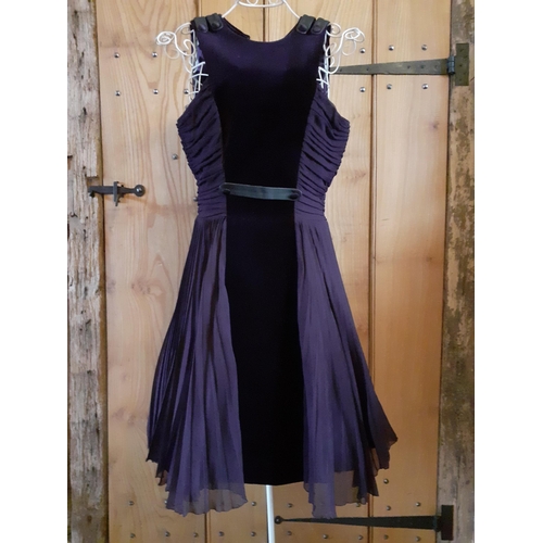 5 - Versus Versace-A deep purple and part velvet sleeveless and knee length dress with purple satin lini... 