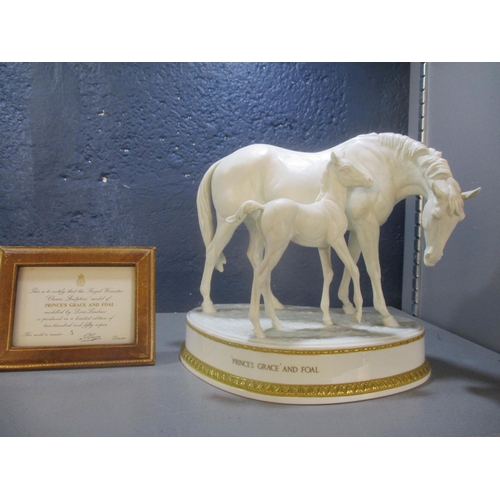 A Royal Worcester limited edition model of Prince's Grace and Foal, modelled by Doris Linder No.5/250, with leather framed certificate of authenticity Location: 7.1