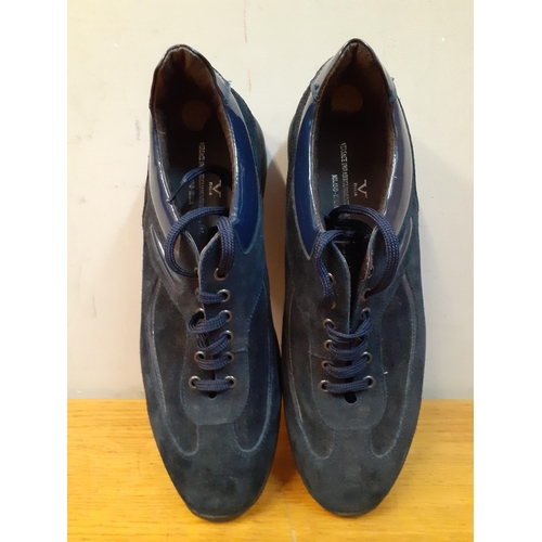 10 - Versace-A pair of gents 'Versace 1969' blue suede shoes with blue patent leather ankle trim, size UK... 