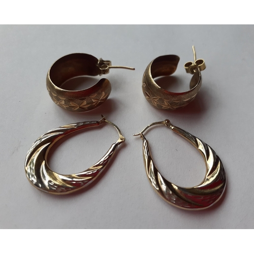 13 - Gold earrings to include a pair of 9ct white and yellow gold hoop earrings and three 9ct gold and se... 