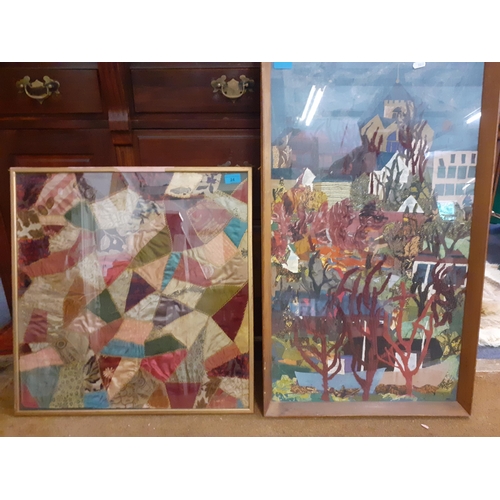 24 - A mid 20th Century patchwork collage, framed, sewn by Alice Kent, a theatre costumier together with ... 