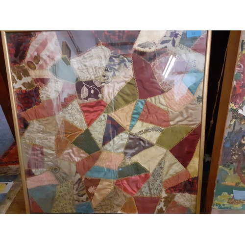 24 - A mid 20th Century patchwork collage, framed, sewn by Alice Kent, a theatre costumier together with ... 