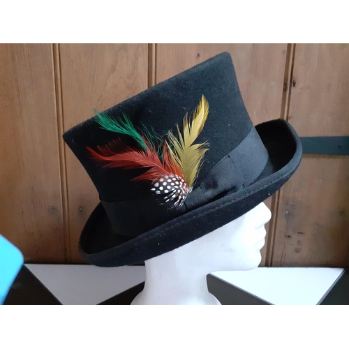 39 - Two Major Wear 'Deadman Dressage' 100% wool, formal hats in black with feather adornment and pillar ... 