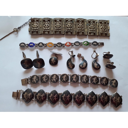 45 - Eastern Sterling silver and other jewellery comprising bracelets and earrings to include a Siam Ster... 
