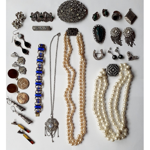 58 - Early 20th Century and later costume jewellery to include a Norwegian silver gilt and enamelled brac... 