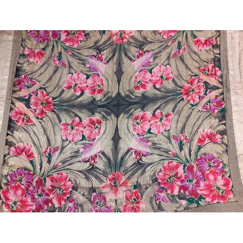 40A - A mid to late 20th Century table covering/shawl having gold thread detail and large pink roses with ... 