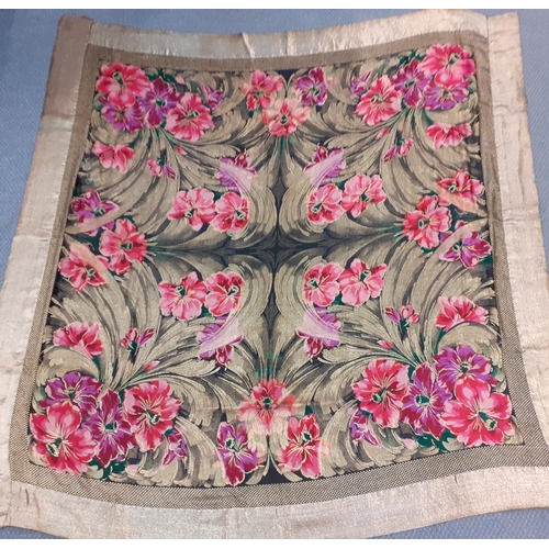 40A - A mid to late 20th Century table covering/shawl having gold thread detail and large pink roses with ... 