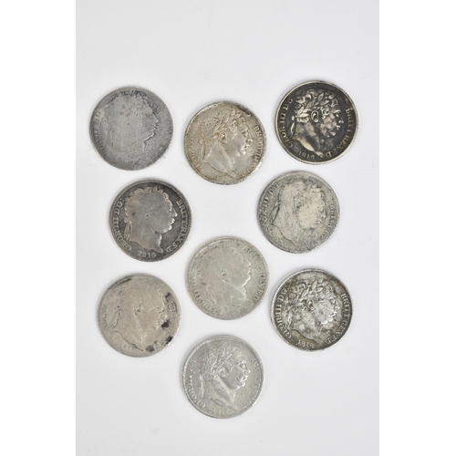 52 - George III (1760-1820) last/new coinage 1816-1820, a group of nine silver six pence laureate bust, r... 
