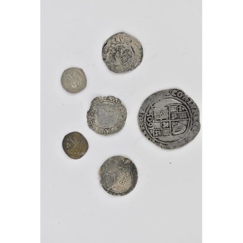 43 - James VI and I (1603-1625) second coinage (1604-19) fourth bust silver sixpence, together with three... 