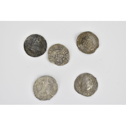 45 - Charles I (1625-1649) a group of three silver half-groats, together with two 'Double Rose' silver pe... 