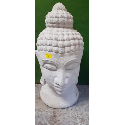 18 - A modern outdoor model of a Buddha's head, 70cm h, Location: G