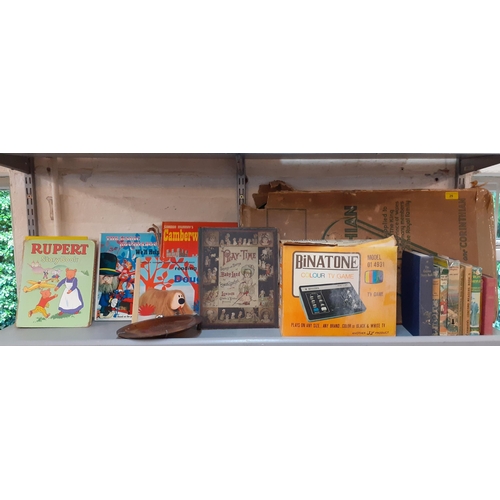 29 - A mixed lot to include a vintage bagatelle board, a Binatone colour TV games console model 01.4931 A... 
