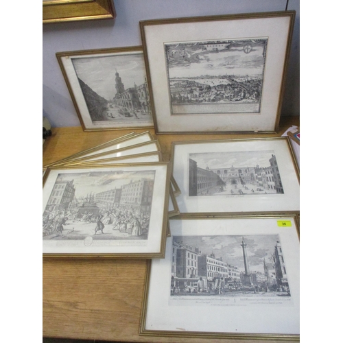 36 - A group of ten framed and glazed scenes of London prints, one after Canaletto in the collection of M... 