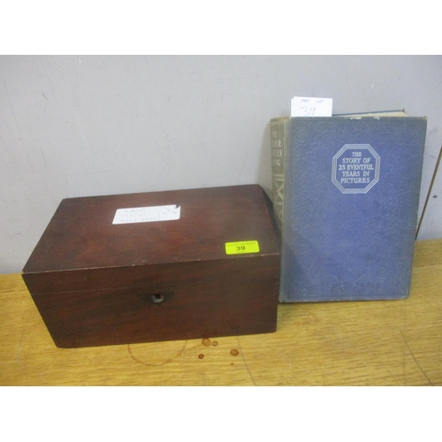 39 - A Victorian mahogany box with a book, The Story of 25 Eventful Years, in pictures, printed by Odhams... 
