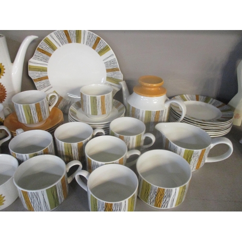 46 - Retro table ware and ceramic figures to include a J G Meakin coffee set, Midwinter Sienna coffee ser... 