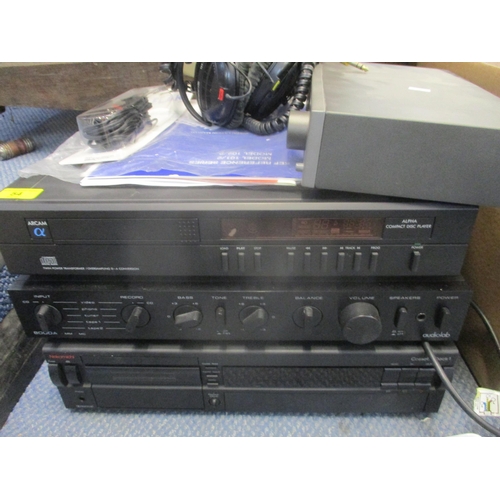 54 - Electrics to include a Nakomichi cassette deck, an 8000A audiolate Arcam compact disc player and a Q... 